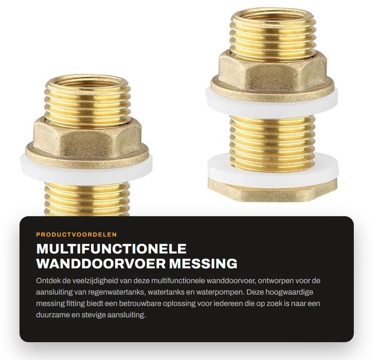 Dailygoods- Wanddoorvoer 2 Stuks - Messing Aansluiting - Regenwatertank - Waterpomp - Robuust en Duurzaam - Eenvoudig te Installeren - Watertankaansluiting