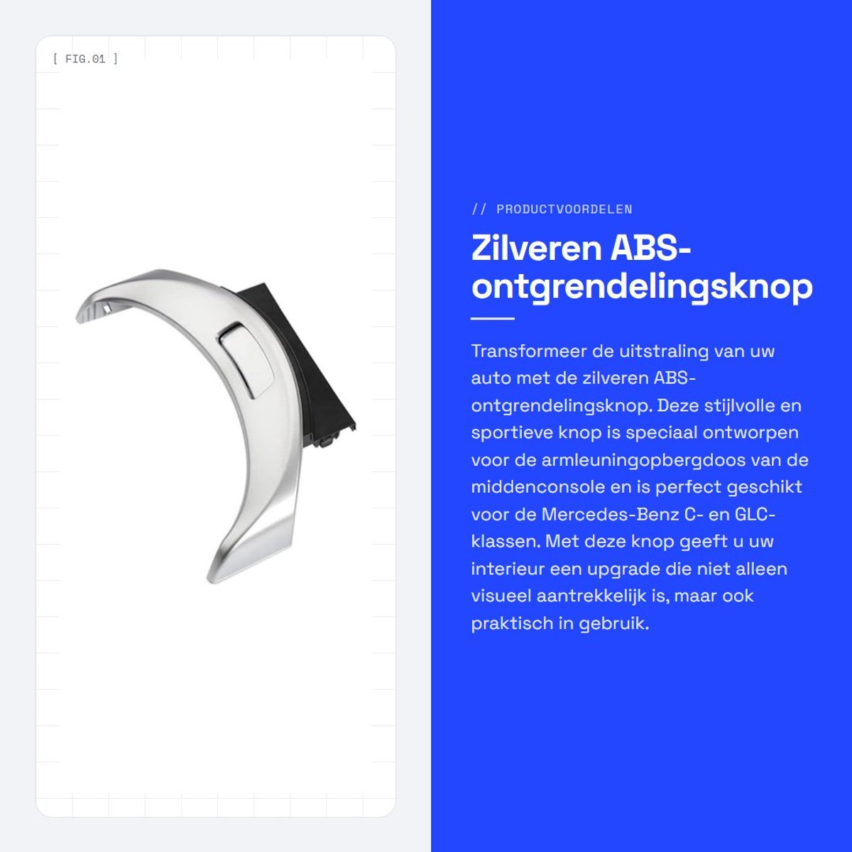 Dailygoods- Ontgrendelingsknop - Zilveren ABS - Geschikt voor Mercedes-Benz C-klasse / GLC - Autodecoratie - Hoogwaardig kunststof - Duurzaam en solide - Auto Knop