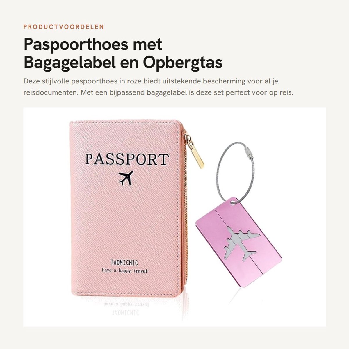 Dailygoods- Paspoorthoes - Roze - Draagbare Reisdocumentenbescherming - Inclusief Bagagelabel - Lichtgewicht - PU Materiaal - 11 x 2,5 x 17 cm - Reisdocumenthouder