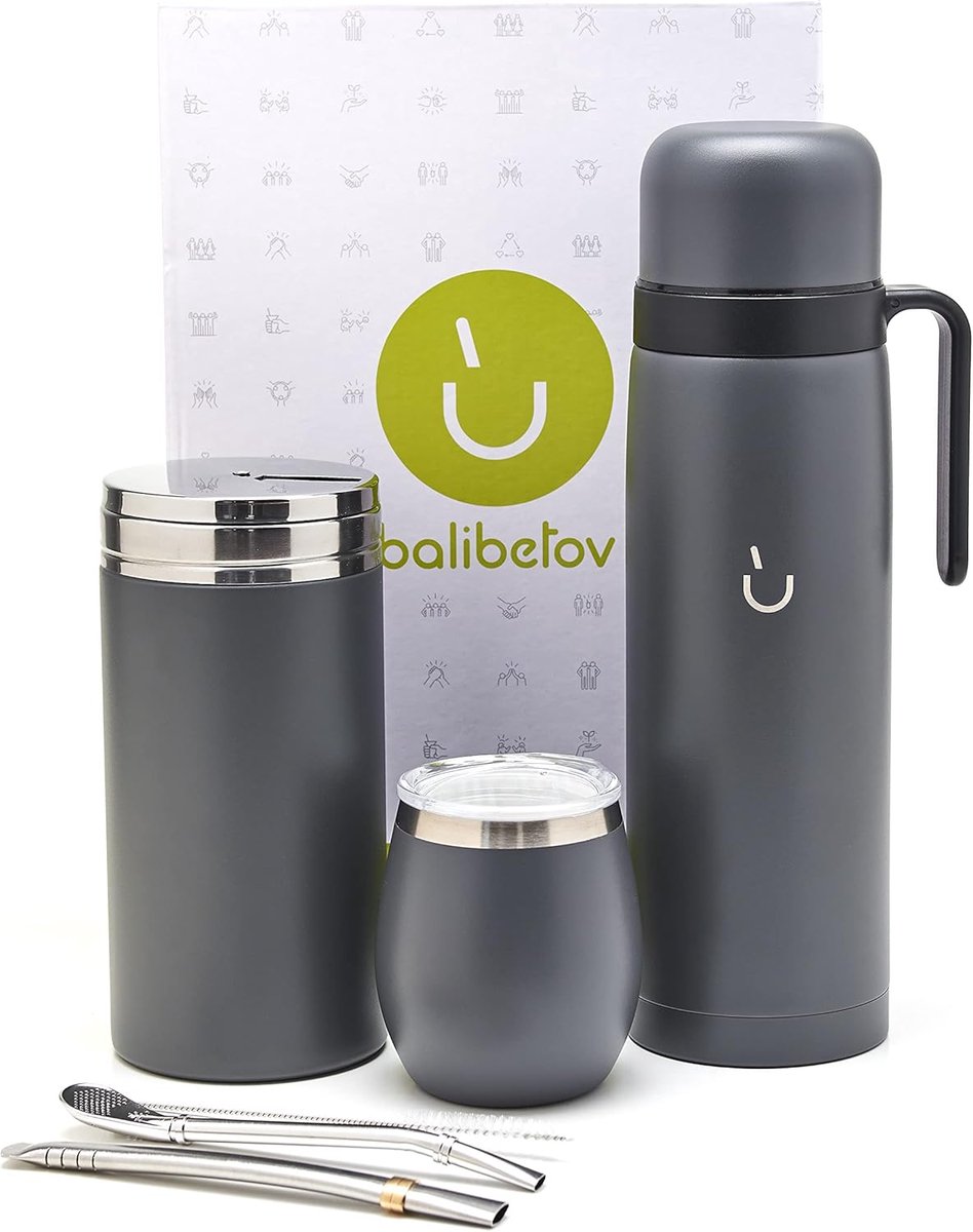 Theeset - Mate set - Drinken delen - Roestvrij staal - 920 ml - Grijs