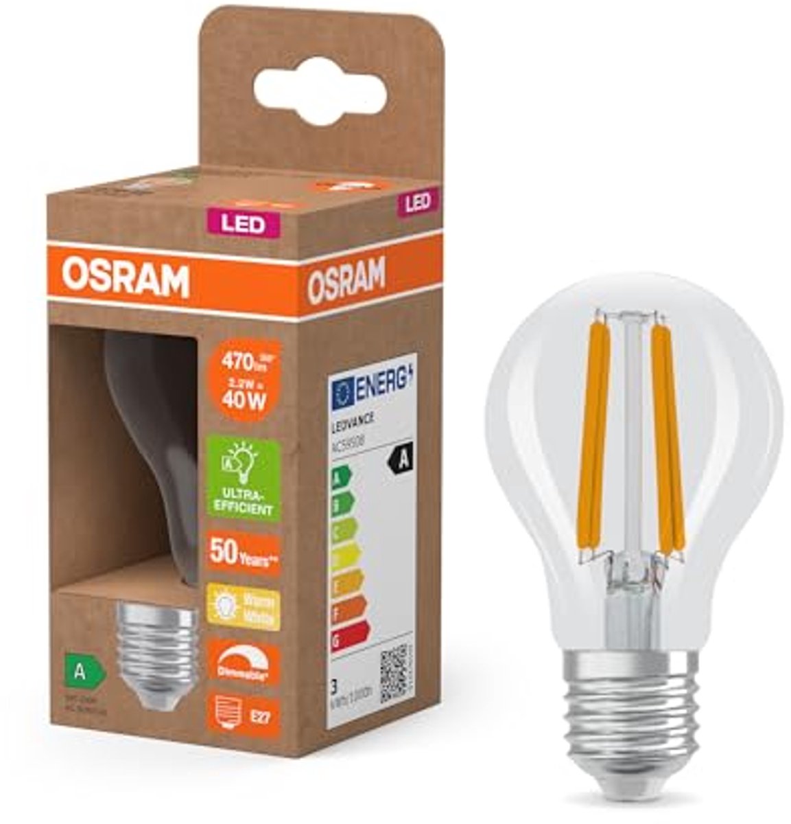 LED Lamp - Gloeilampvorm - Decoratieve Verlichting - Energieklasse A - 60 mm Diameter - Warm Wit