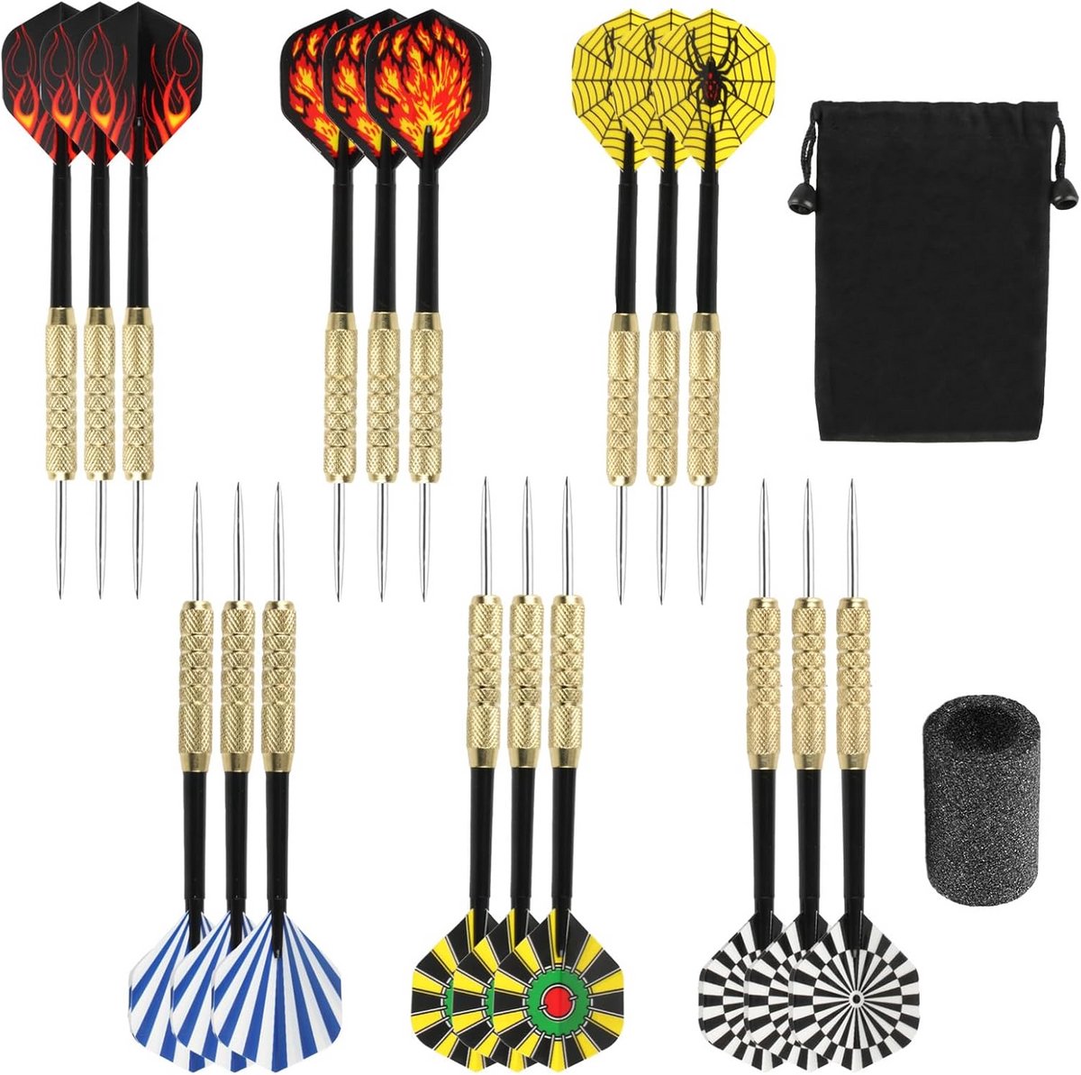 Dartpijlen Set - Stalen Darts - Hobby en Ontspanning - Antislip Oppervlak - 18 Stuks - Diverse Kleuren