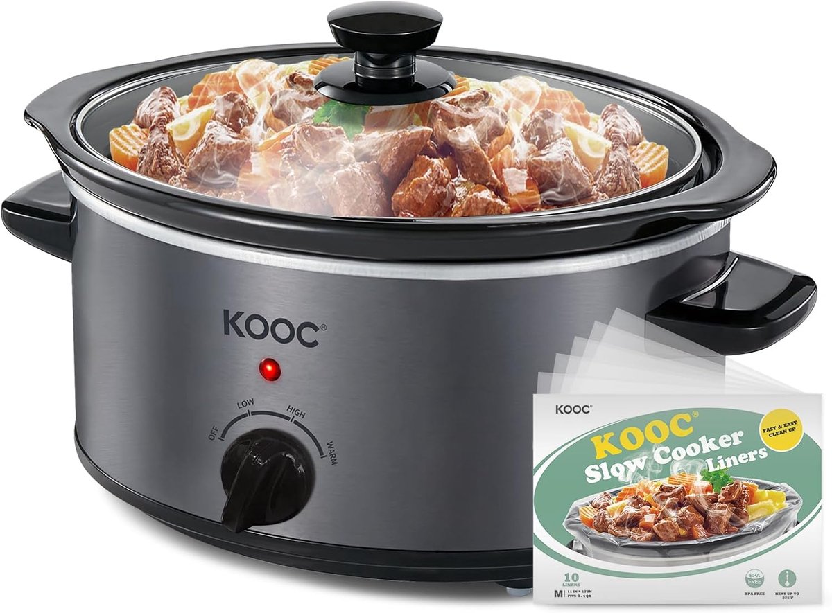 Slowcooker - Kookpan - Maaltijden Bereiden - Inclusief Reinigingsfolie - 4 Liter - Grijs