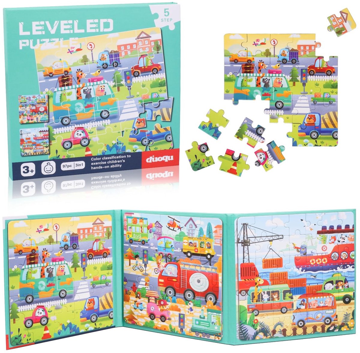 Dailygoods - 97 Delen Magnetische Puzzels - Reisspellen voor Kinderen - 3-in-1 Puzzelspel - Geschikt voor 3-6 Jaar - Verhogende Moeilijkheidsgraad - I...