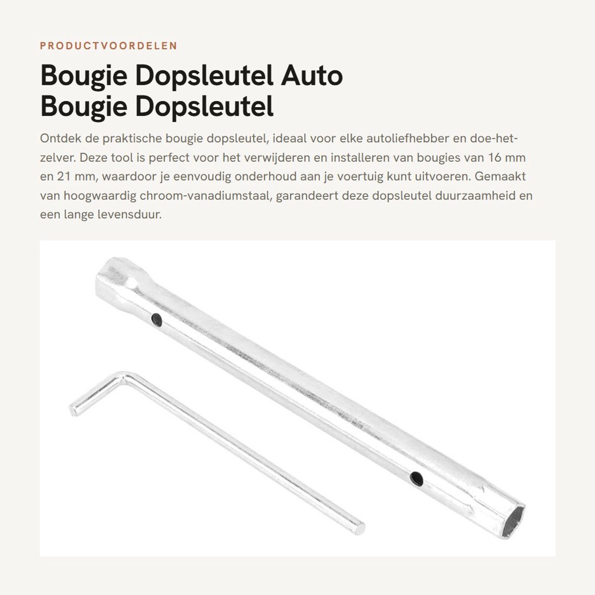 Dailygoods- Bougie Dopsleutel 16mm/21mm - Dubbelkops - Verlengstuk 170mm - Chroom-vanadiumstaal - Sterke compatibiliteit - 275mm lengte - Bougiesleutel