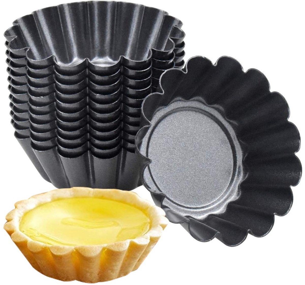 Dailygoods - Ei taartvorm - Mini koolstofstaal - Herbruikbaar en lichtgewicht - 12 stuks - Anti-aanbak cupcakevormen - Perfect voor bakken