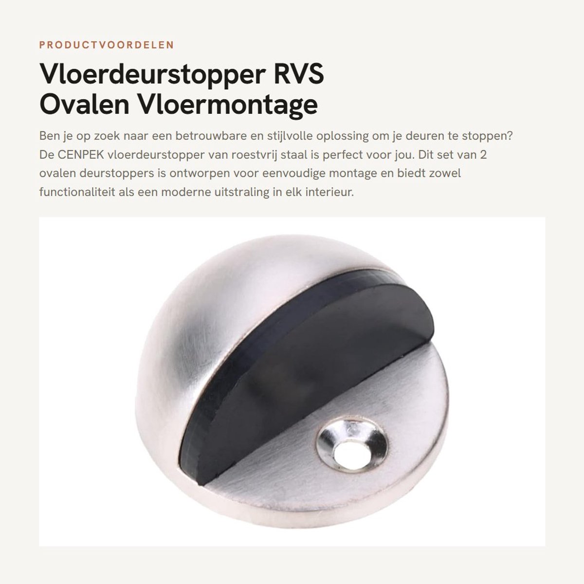Dailygoods - Vloerdeurstopper RVS - Ovalen Vloermontage - Inclusief Schroeven en Lijm - 2 Stuks - Sterke en duurzame stop - Geschikt voor diverse vloe...