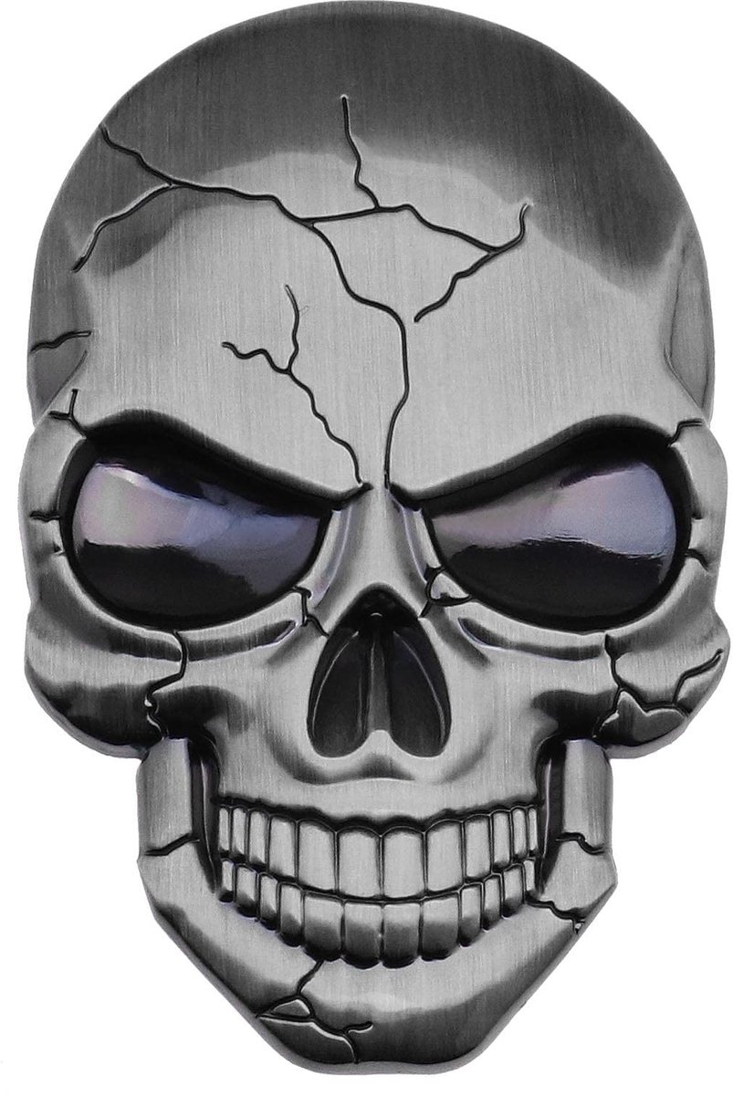 Dailygoods- Decal 3D Schedelontwerp - Waterdichte Sticker - Aluminium Legering - Auto/Motorfiets Decoratie - Titanium Zilver - Eenvoudig te Installeren - Autosticker