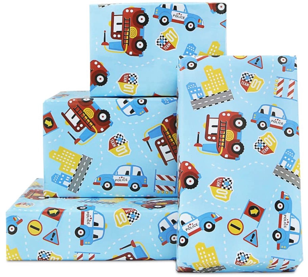 Dailygoods- Verjaardagsinpakpapier - Voertuigontwerp - Cadeaupapier voor jongens - 4 Vellen - 50 x 76 cm - Premium Kwaliteit - Perfect voor Verjaardagen