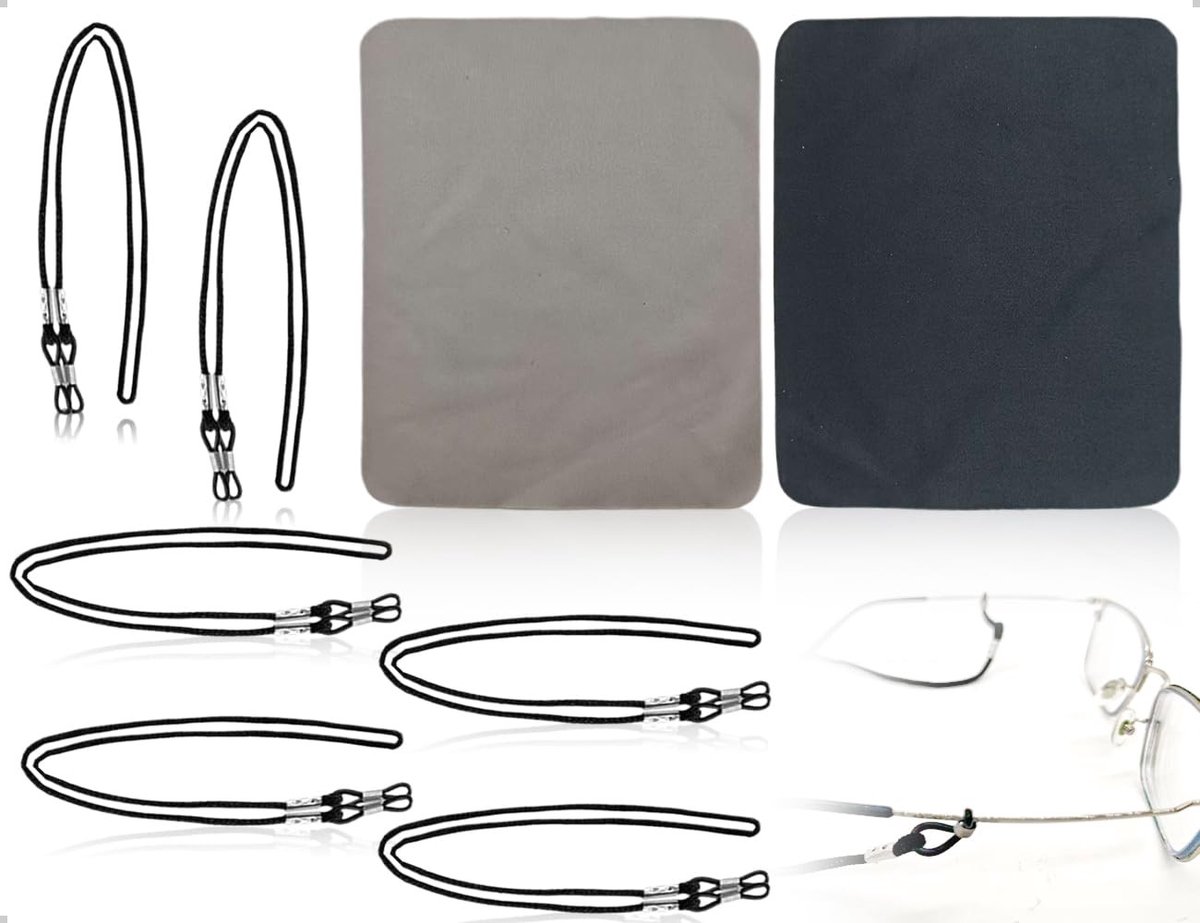 Dailygoods- Brillenbanden 6 stuks - Verstelbare Brillenketting - Antislip Sportkoord - Microvezel Reinigingsdoeken - Duurzaam - Comfortabel
