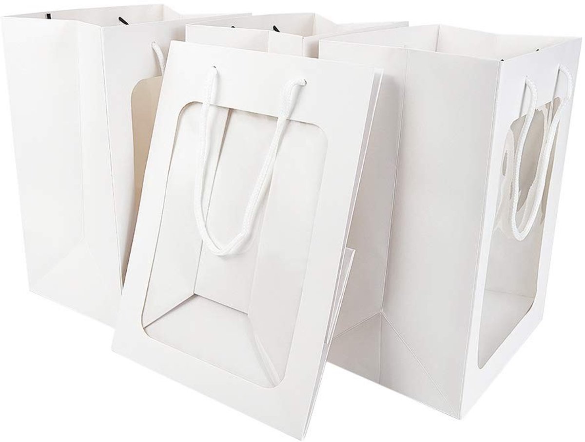 Dailygoods - 10 Pack Witte Kraftpapier Geschenkzakken met Venster - 25x18x13cm