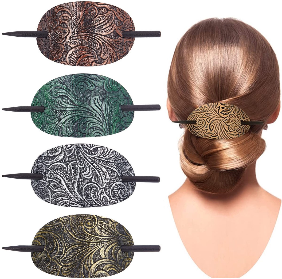 Dailygoods- Haarspeldjes 4 Stuks - Lederen Kunstleer - Ovale Vorm - Paardenstaart Houder - Vintage Haaraccessoires - 2 Gaten Design - Haarklem