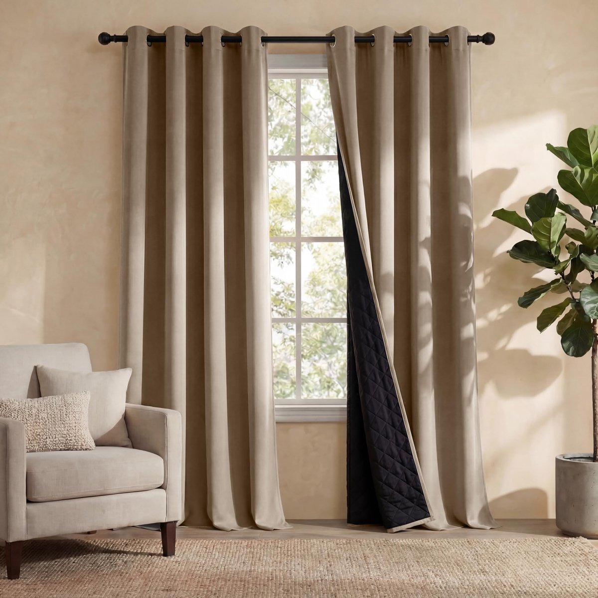 Dailygoods- Gordijn Dubbellaags Warmte-isolerend - Verduisterend Gordijn - Verduisteringsgordijnen met Voering - 210 cm Hoog - 140 cm Breed - Totale Verduistering - Verduisteringsgordijn