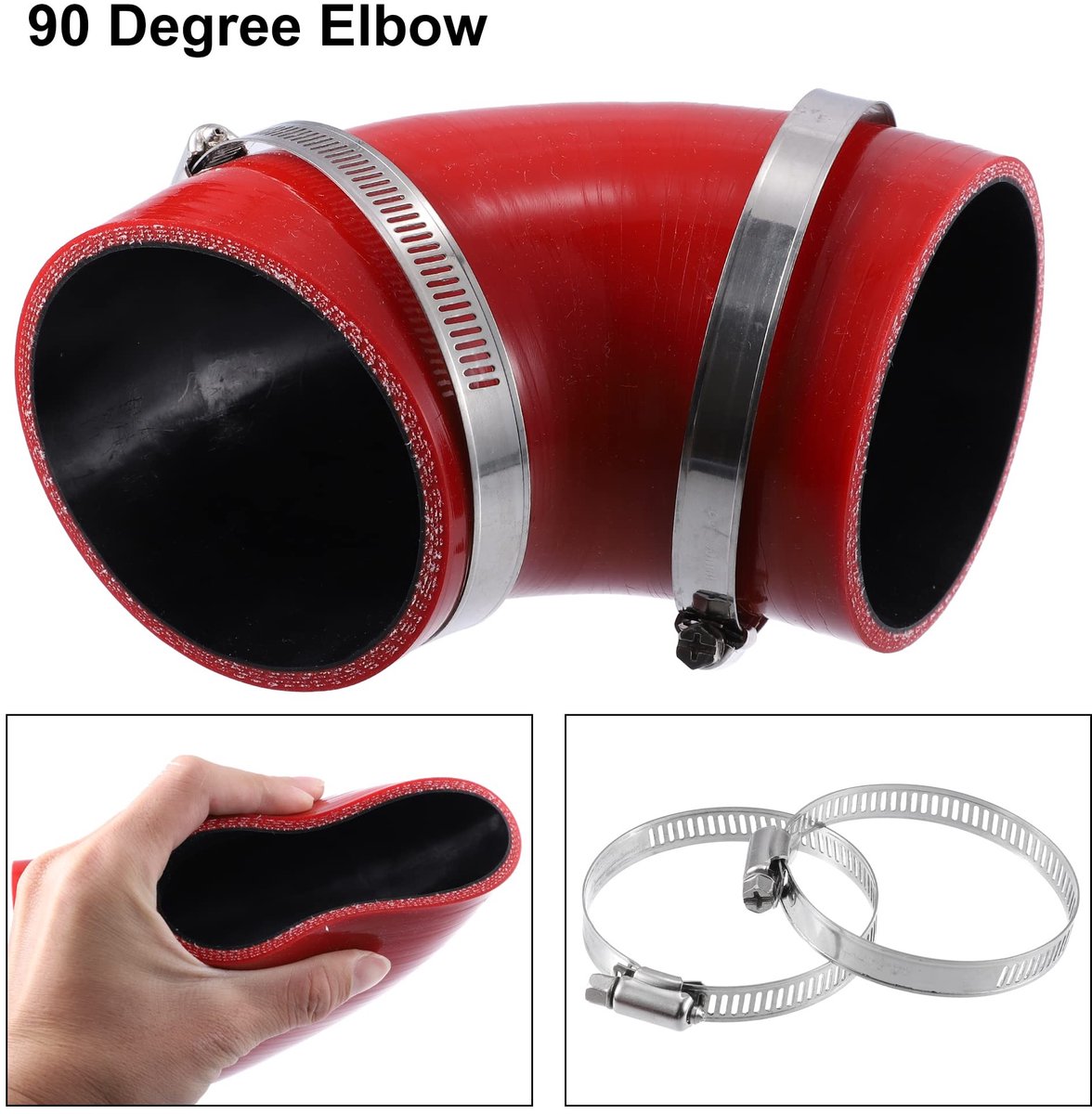 Dailygoods- Silicone Reducer 90 Graden - 89mm Binnendiameter - Slangtype - Klemmaatbereik 80-100mm - Rood - Kwaliteitsmateriaal - Slang