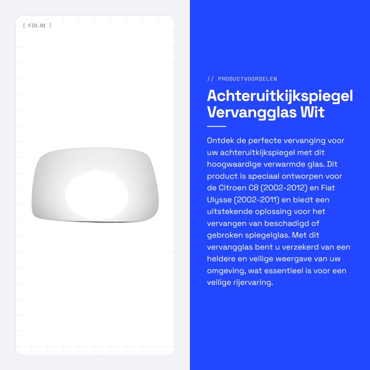 Dailygoods- Achteruitkijkspiegel Vervanging - Echt Glas - Links - Elektrisch - 2 PINS - Geen Automatische Dimfunctie - Inclusief Achterplaat - Spiegelglas
