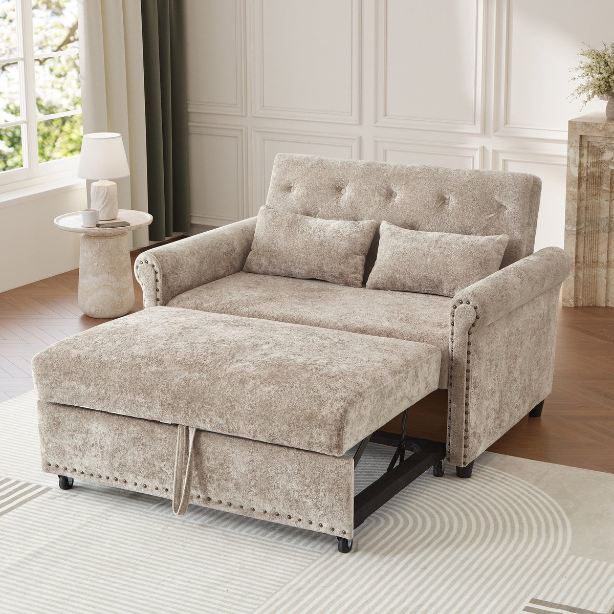 MIVRAY Slaapbank 170x98 cm - 3-in-1 Uitschuifbaar Met Verstelbare Rugleuning - Voor Kleine Woonruimte En Logeerkamer - Chenille Bruingrijs