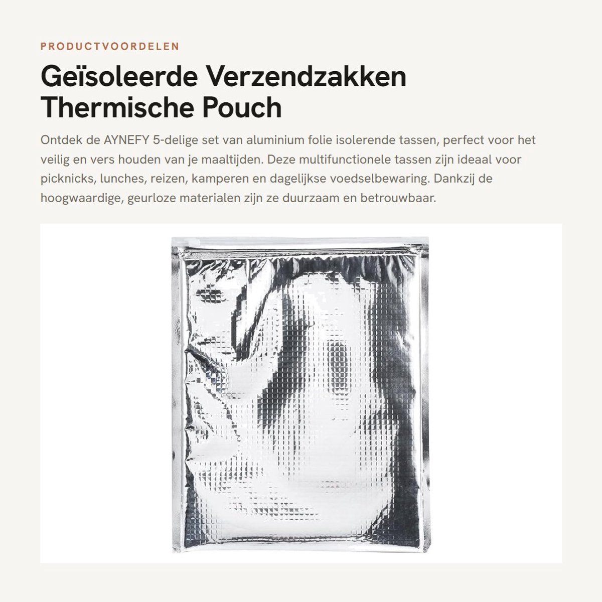 Dailygoods- Thermische Zak - 5 Stuks Aluminiumfolie - Geïsoleerde Voedselopslag - Herbruikbare Snacktas - Camping/Picknick - Ritsmechanisme - Voedeltas