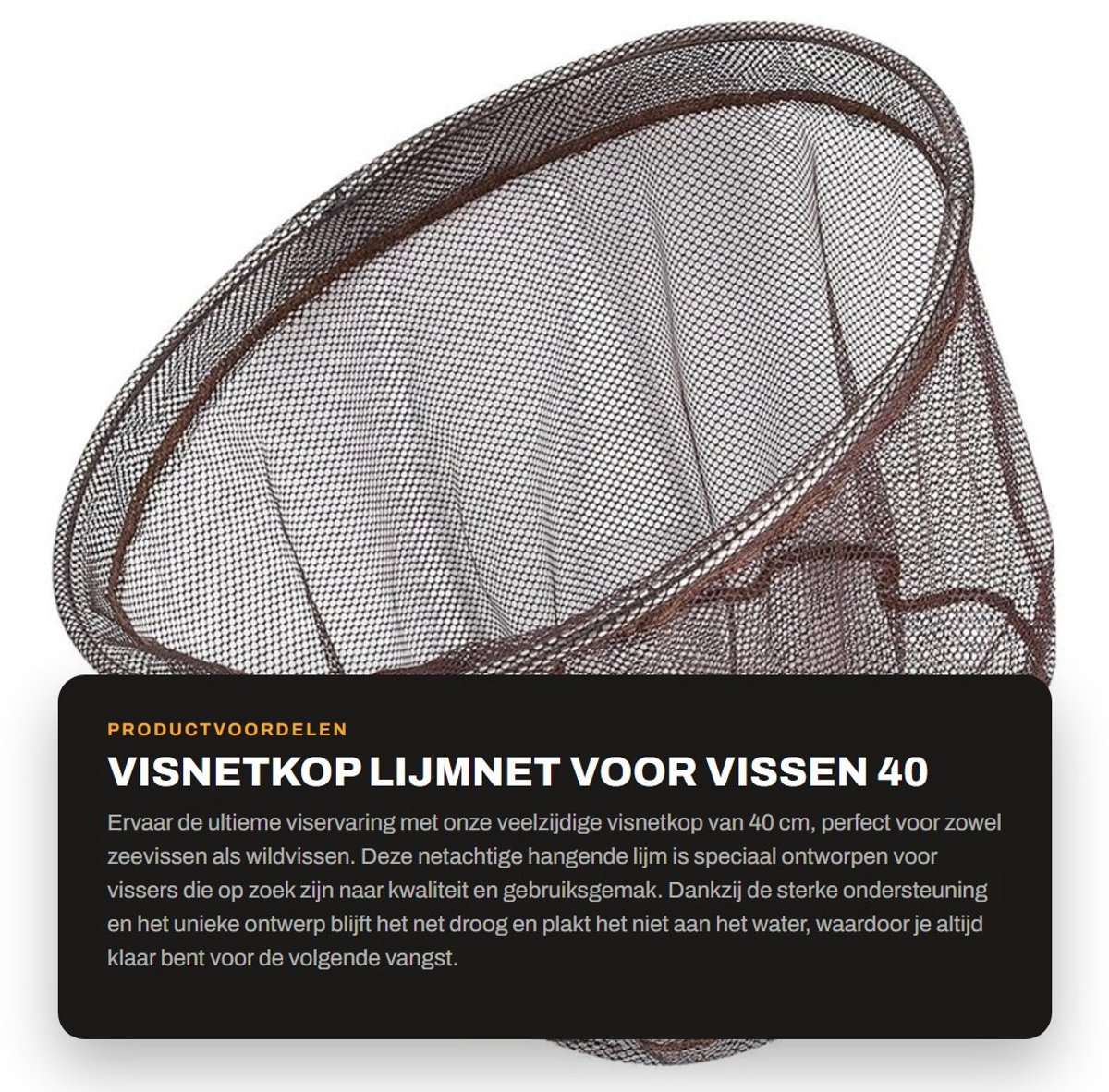 Dailygoods- Schepnetkop 40 cm - Drielaags Roestvrij Staal - Lichtgewicht/Opvouwbaar - Universele Schroef 8 mm - Sneldrogend Net - Visnet