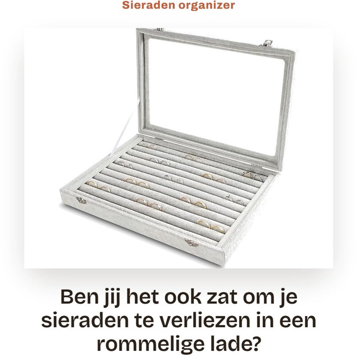 Dailygoods- Sieradenopbergdoos met doorzichtig deksel - Ringen/Oorbellen Organizer - Fluwelen Inzetstuk - 10 Sleuven - 13,8 inch x 9,5 inch x 2 inch - Cadeau voor Vrouwen - Sieradenorganizer