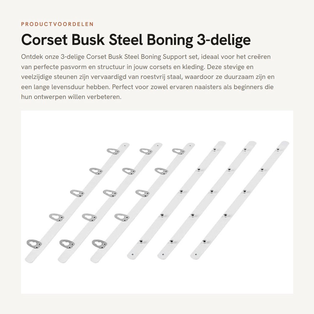 Dailygoods- Corset Busk - 3 Stuks - Roestvrij Staal - Ondersteuning - Sluiting - Verstelbaar - Ideaal voor DIY-projecten - Corsetbeugel