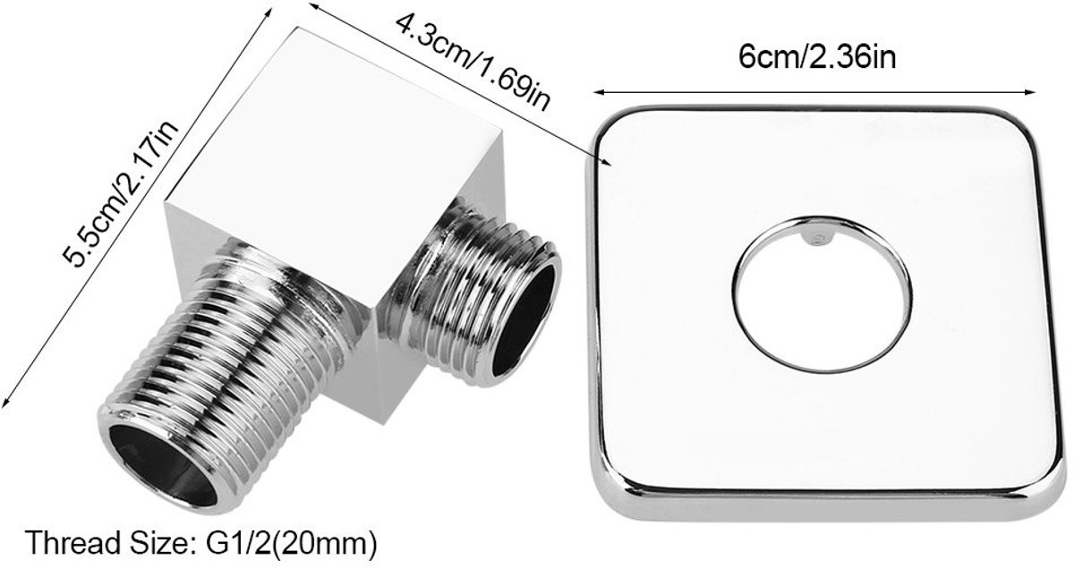 Dailygoods- Douche Aansluiting - Wandbeugel - Handdouche Slang Connector - G1/2 Draadmaat - Chroom - Vierkante Design - Doucheconnector