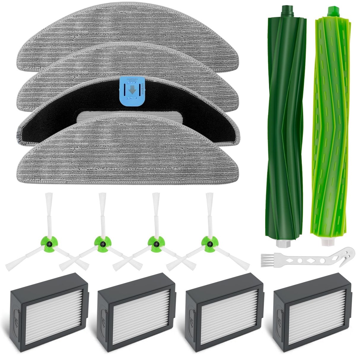 Dailygoods- Stofzuigeronderdelen 15 Stuks - 2 Hoofdborstels - 4 Zijborstels - 4 HEPA-Filters - 4 Dweildoeken - 1 Reinigingsborstel - Robotstofzuigeraccessoires