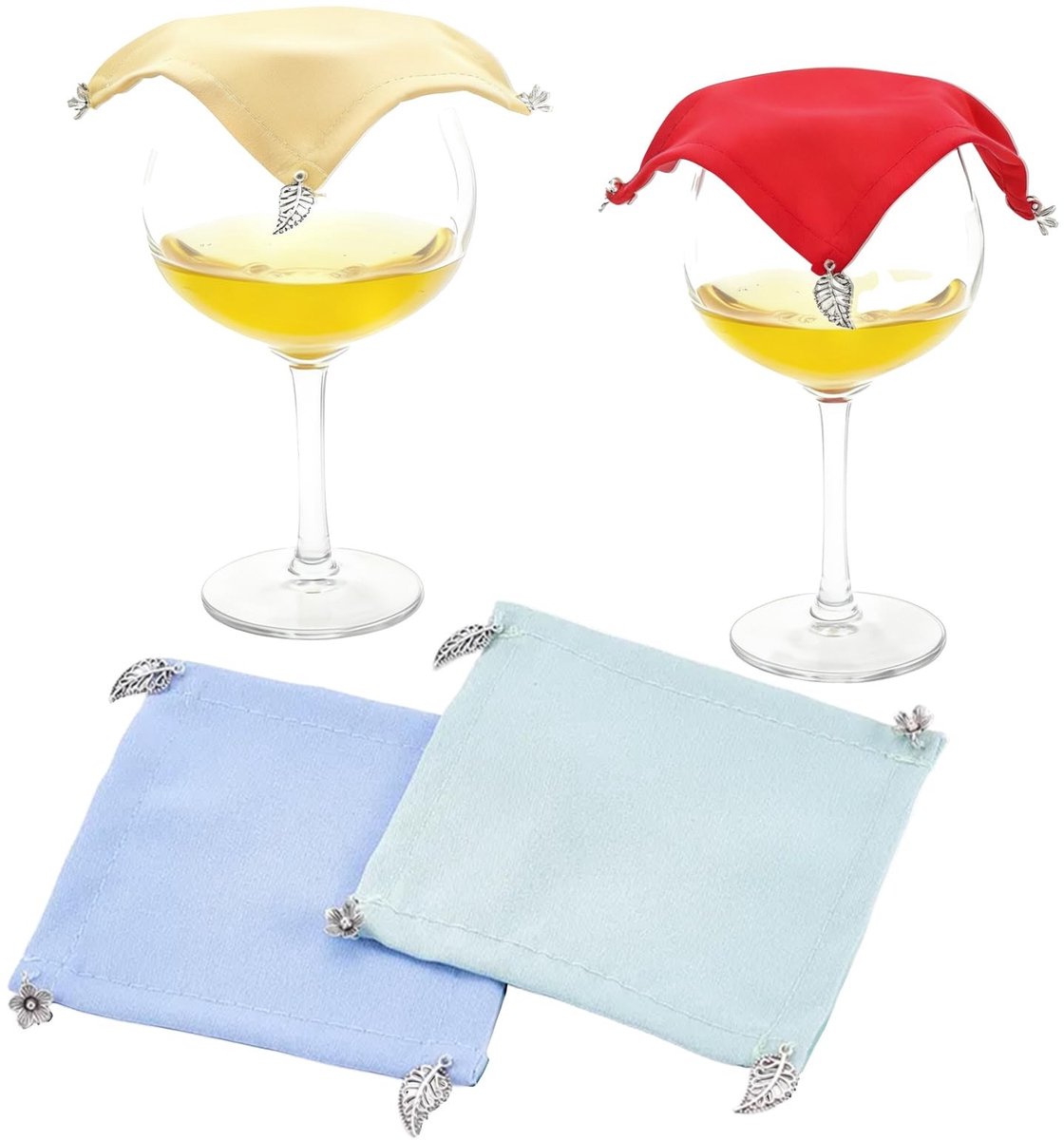 Dailygoods- Wijnglasafdekkingen 4 stuks - Draagbare Afdekkingen - Insectenbescherming - Veelkleurig Polyestervezel - Gewogen Glazen Deksels - 10 cm x 10 cm - Drankdeksel
