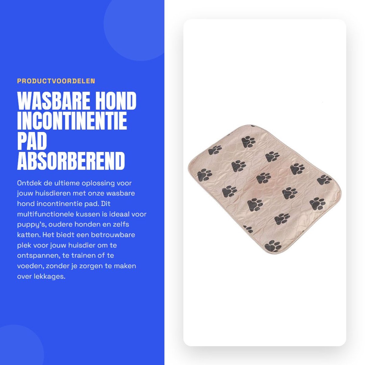 Dailygoods- Incontinentieonderlegger Wasbaar - 4-Laags - Absorberend - Waterdicht - 80 x 90 cm - Premium Materiaal - Geschikt voor Droger - Hondenmat
