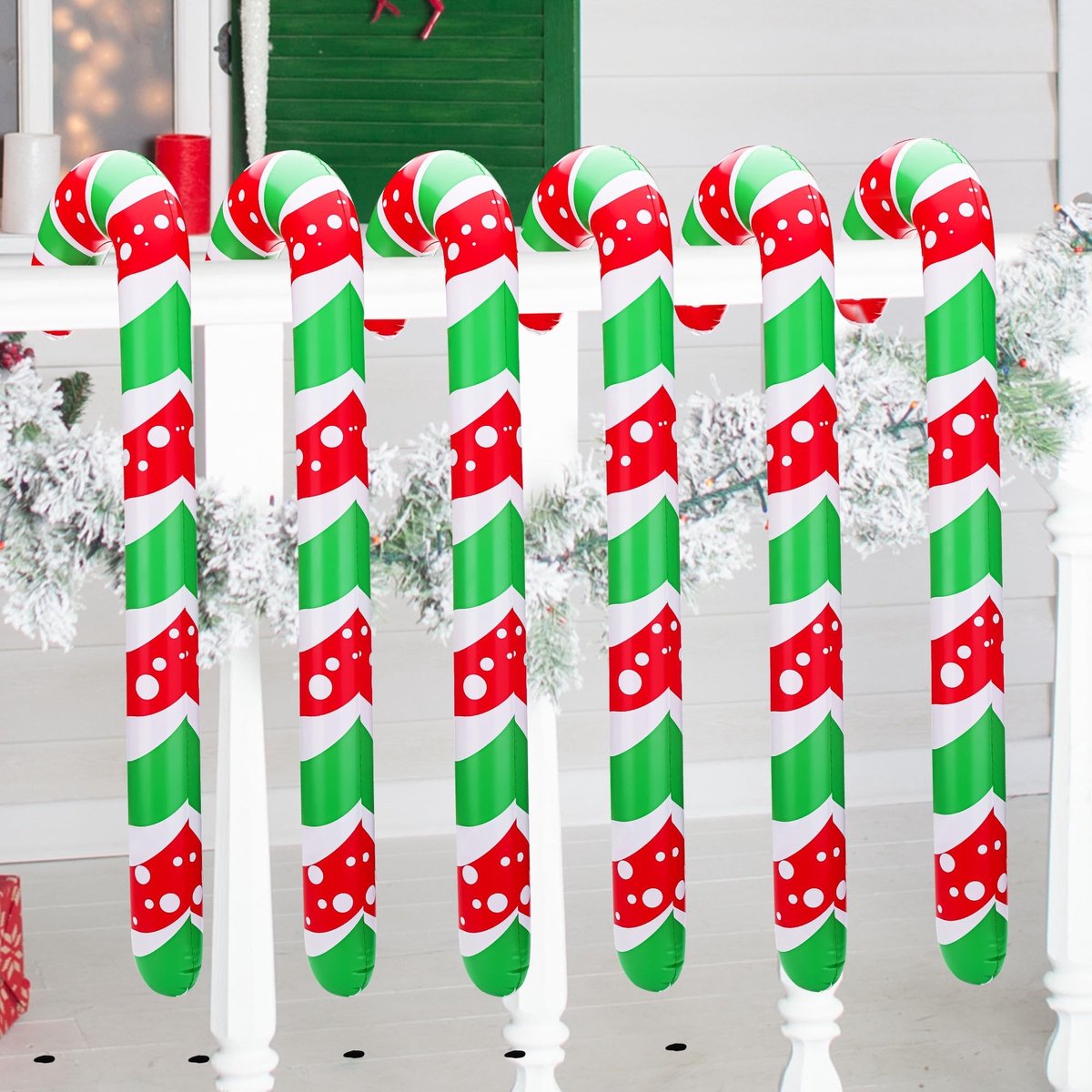 Dailygoods- Opblaasbare Suikerstokken Groot - 6 Stuks - Kerstdecoratie - PVC - 91 cm - Inclusief Luchtpomp - Duurzaam - Kerstversiering