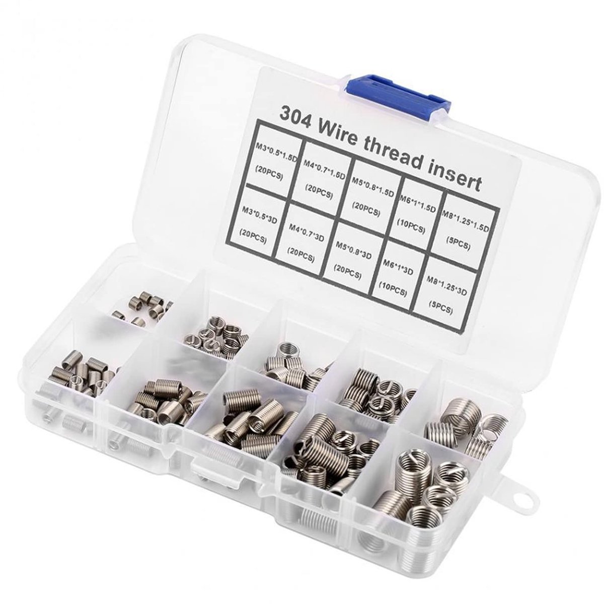 Dailygoods - 150 Stks Schroefdraad Inserts - Helicoil Draad Reparatie Kit - M3 M4 M5 M6 M8 - Geschikt voor Precisie-onderdelen - Roestvrij Staal