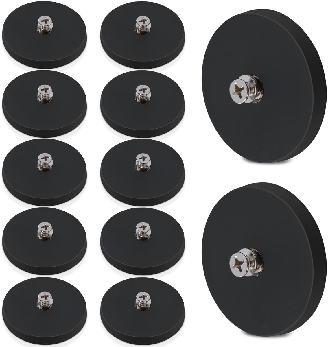 Dailygoods - Neodymium Magneten - Rubber Magneten - Krachtige Hechting - Diameter 43 mm - M4 Draad - Geschikt voor LED Verlichting - Set van 12