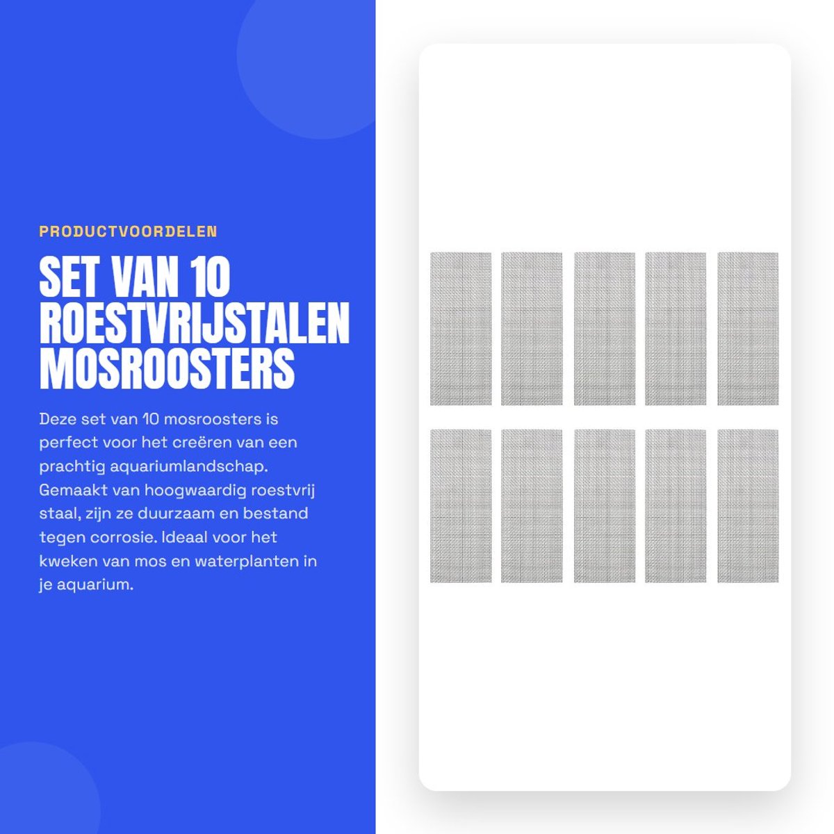 Dailygoods- Mosrooster 10 Stuks - Roestvrij Staal - Aquariumplantennet - Mosmat/Moswandnet - Voor Waterplanten - Hoogwaardige Kwaliteit - Aquariumnet