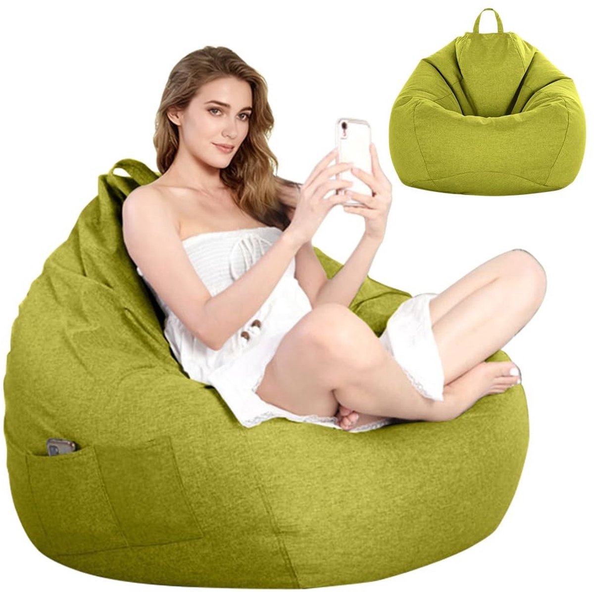 Dailygoods- Zitzak XL - Zitzakhoes zonder vulling - Zitzak voor volwassenen/kinderen - Zitzakstoel - Opbergtas - Katoen/Linnen materiaal