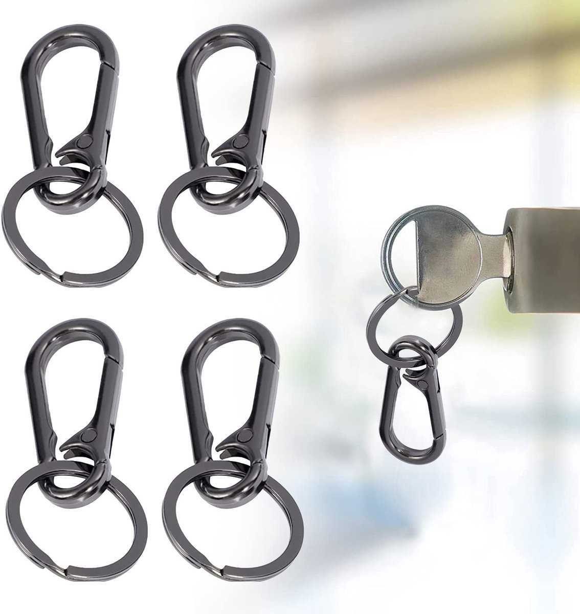 Dailygoods- Karabijnhaak Set van 4 - Zwarte Musketonhaak - Sleutelhanger - Sleutelring - Afneembare Karabijnhaak - Duurzaam Materiaal
