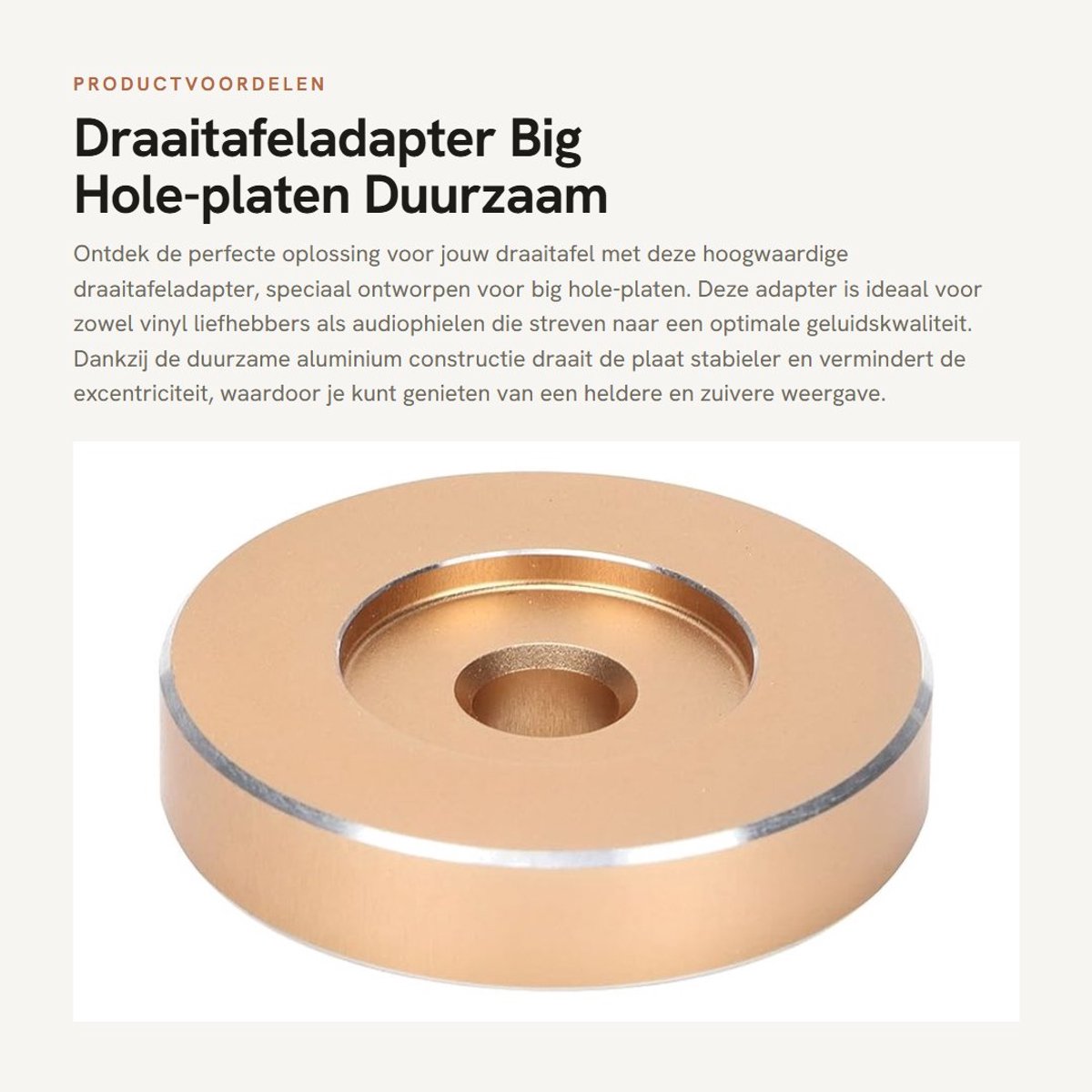Dailygoods - Draaitafeladapter - Big Hole-platen - Duurzaam en Stabiel - Goudkleurig - Hoge Geluidskwaliteit - Compatibele Adapter - Geschikt voor Hif...