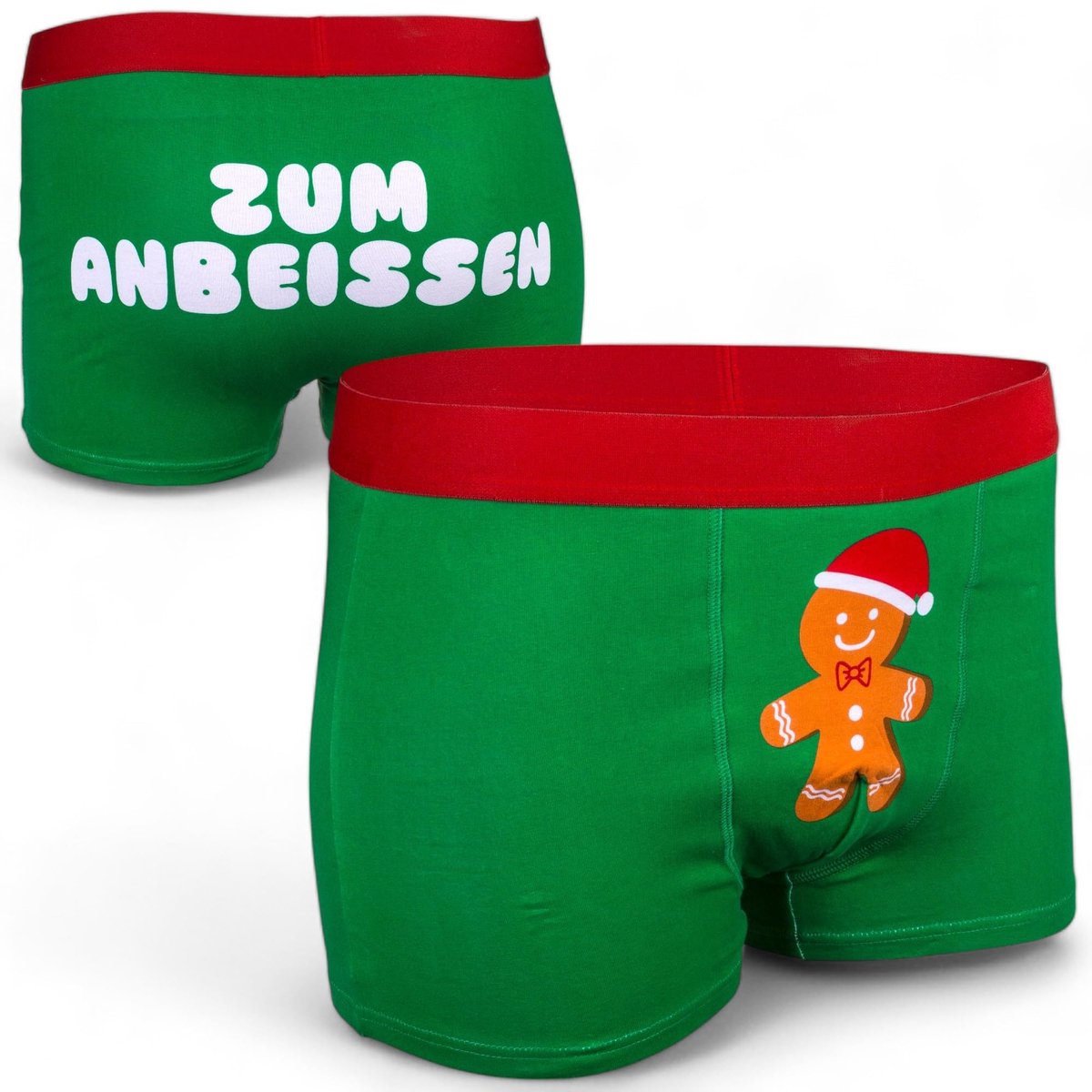 Dailygoods - Kerstboxershorts - Comfortabele Ondergoed - Peperkoekmannetje - Dennengroen - Feestelijke Stemming - One Size - Heren