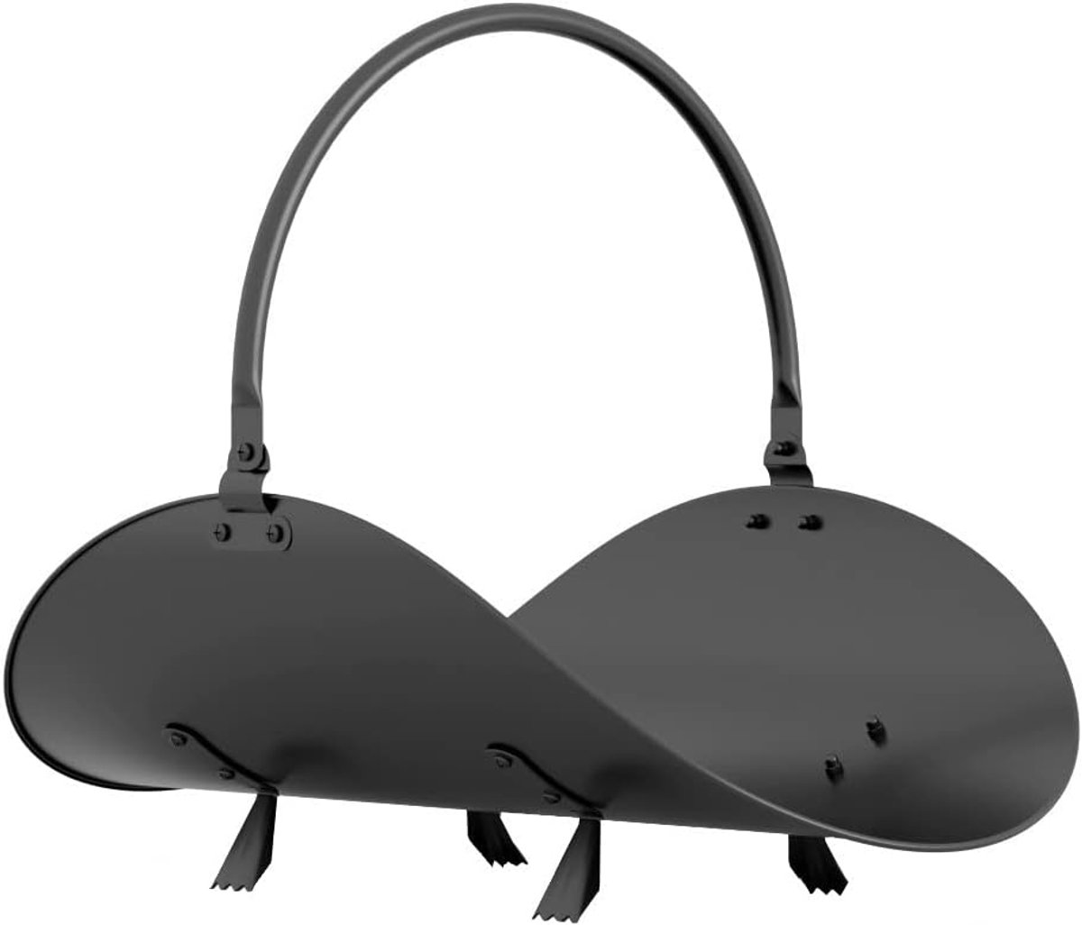 Houtblok Houder - Brandhout Rek - Haard Opslag - Gebogen Ontwerp - 48 x 34 x 19/36 cm - Zwart