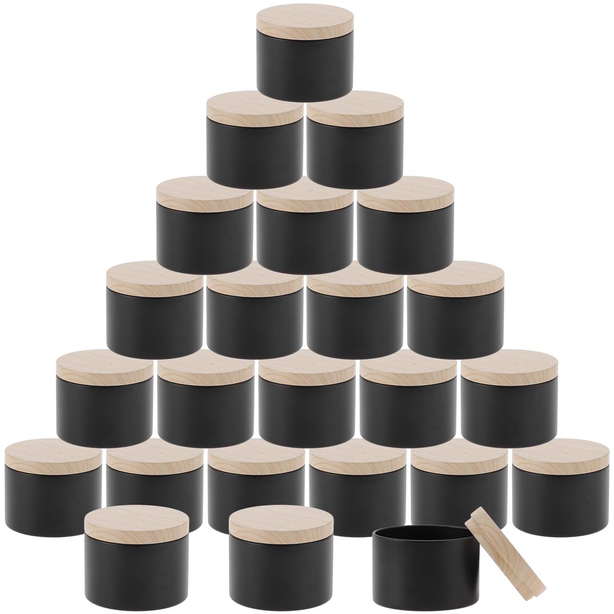 Dailygoods- Kaarsglazen 24 Stuks - Kaarsenblikjes met Deksels - Zwart - Functioneel Design - Gelijkmatige Warmteverdeling - Matte Afwerking - Kaarsenhouders