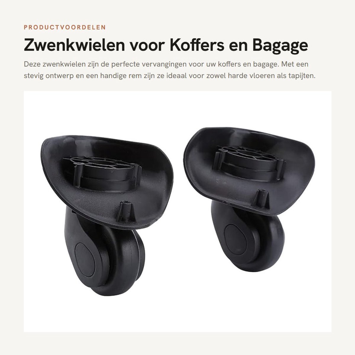 Dailygoods- Zwenkwielen Set van 2 - Zwenkwielen met Rem - Universele Meubelwielen - Duurzaam PVC - Geschikt voor Trolleykoffer - Eenvoudige Installatie - Bagagewielen