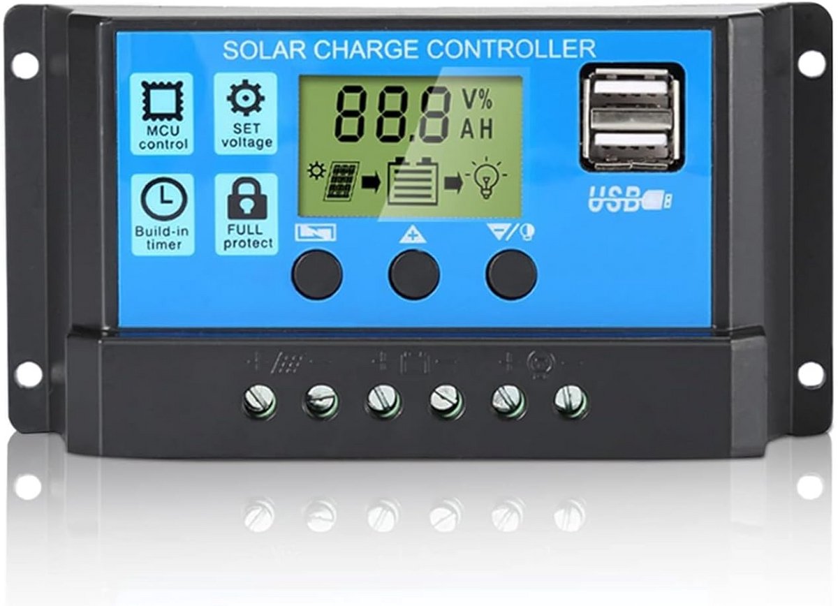 Zonne Laadregelaar - Batterij Regelaar - Energie Beheer - Dubbele USB Uitgang - 30A - Zwart