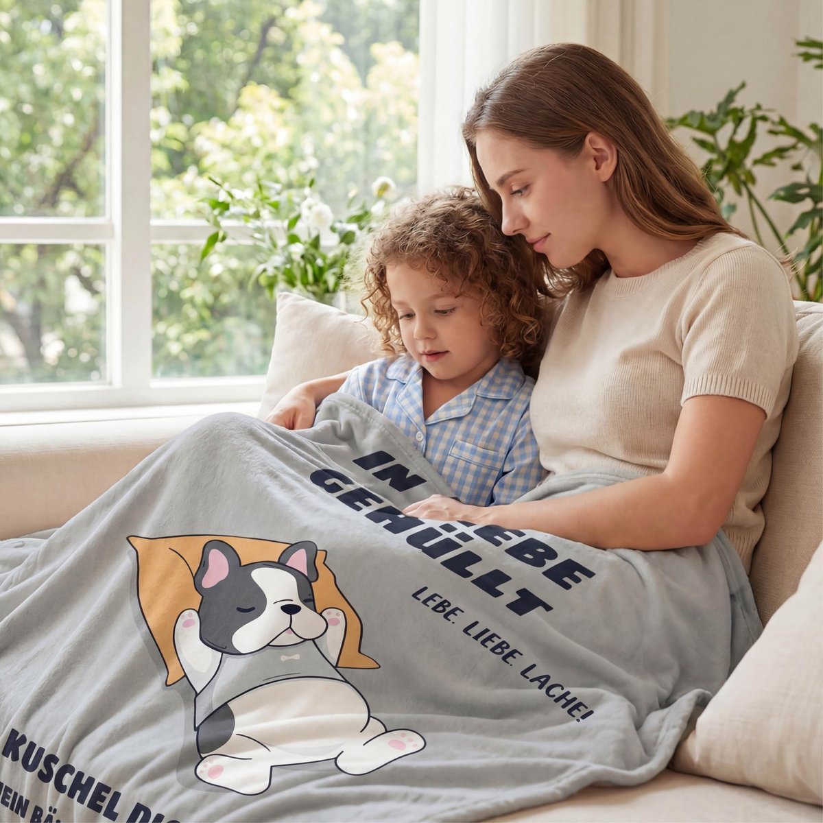 Dailygoods- Knuffeldeken 130 x 150 cm - Zachte Pluizige Deken - Decoratieve Deken - Cadeau voor Moederdag/Vaderdag - Opvallende Prints - Geschenkpakket met Kaart en Stickerset