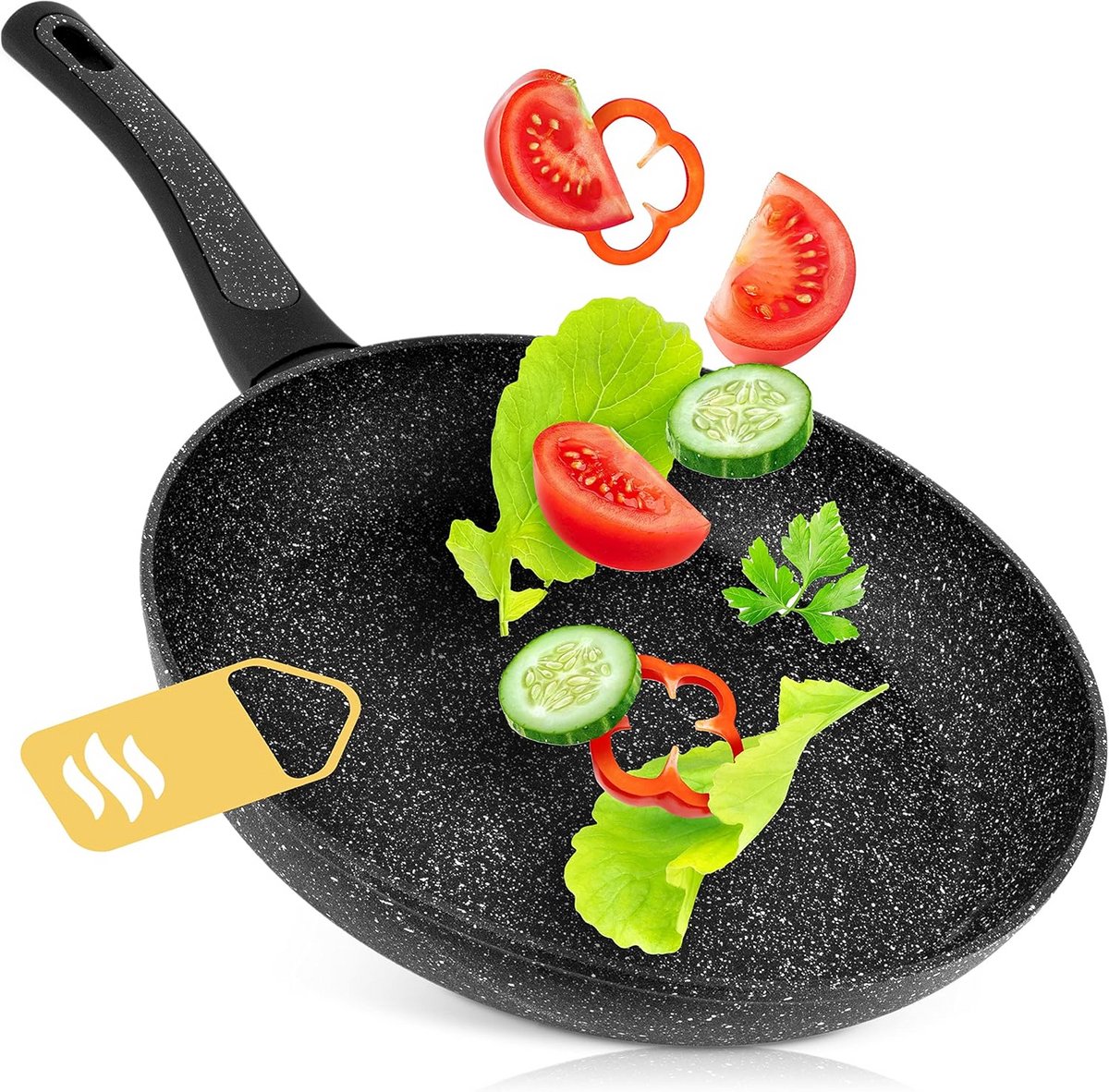 Inductie Koekenpan - Gecoate Pan - Gezond Koken - Echte Steendeeltjes - 28 cm - Zwart