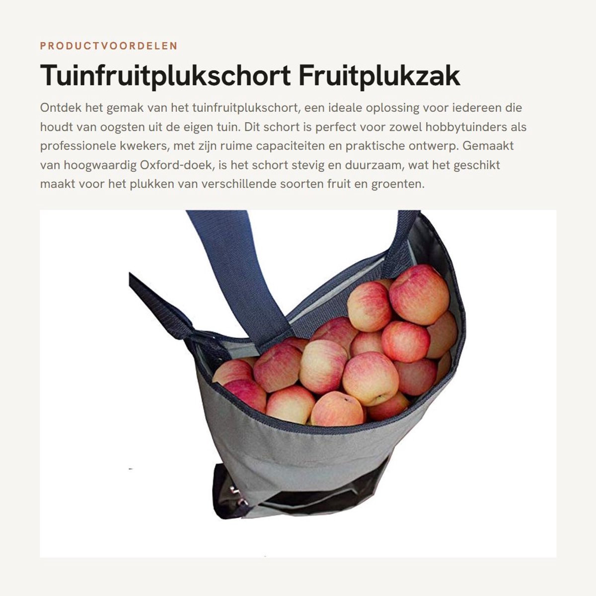 Dailygoods- Fruitplukschort - Grote Fruitplukzak - Stevig Oxford-doek - Groene Opbergvakken - Verstelbare Maat - Bredere Opening - Pluktas