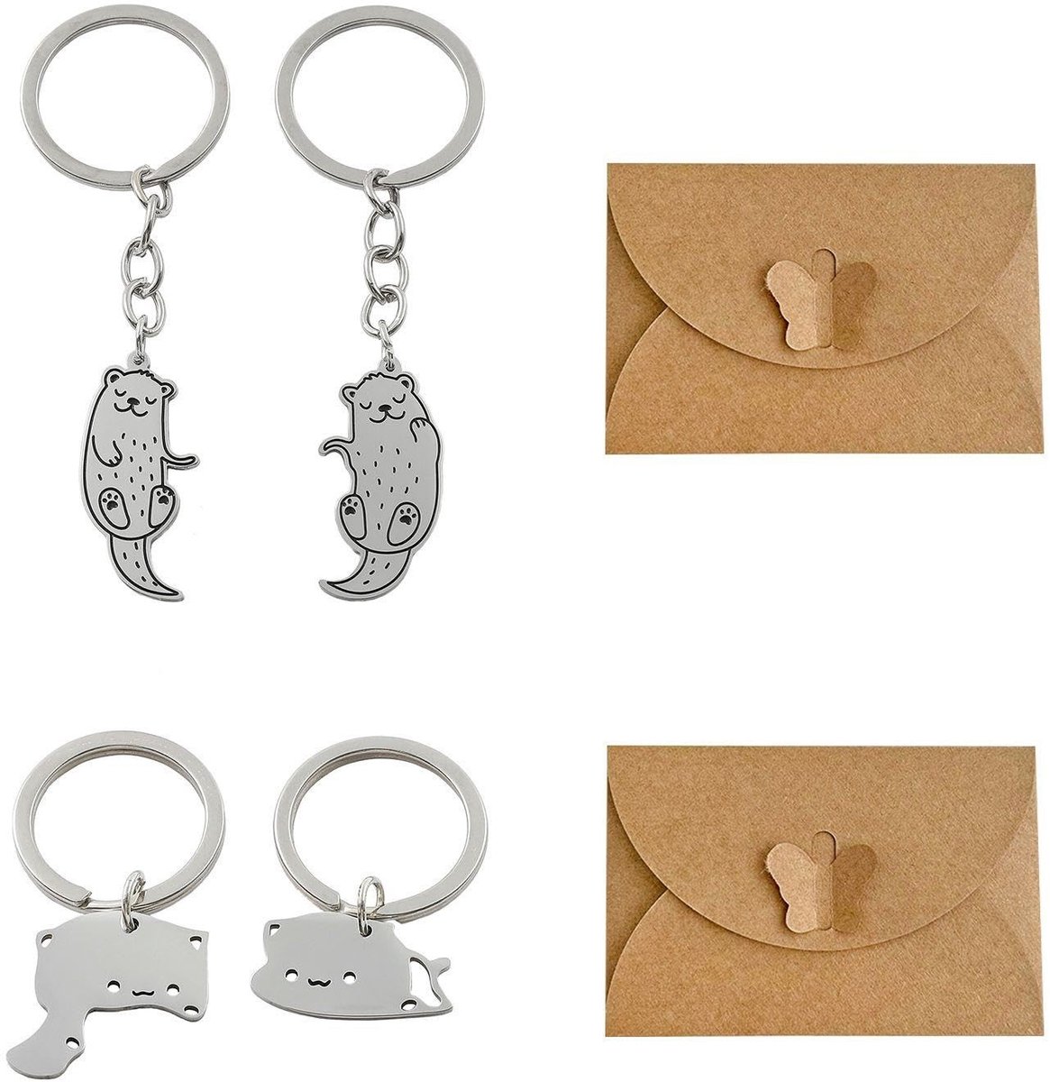 Dailygoods- Sleutelhangers Roestvrij Staal - Sleutelhanger Enveloppen - DIY Hangers - Verjaardagscadeaus - 4 Stuks - Duurzaam Materiaal - Sleutelaccessoire