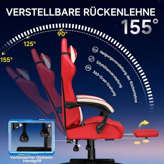 Gamingstoel - Gamerstoel PC-stoel - Comfortabel Zitten - Verstelbare Rugleuning - 150 kg - Rood — afbeelding 4