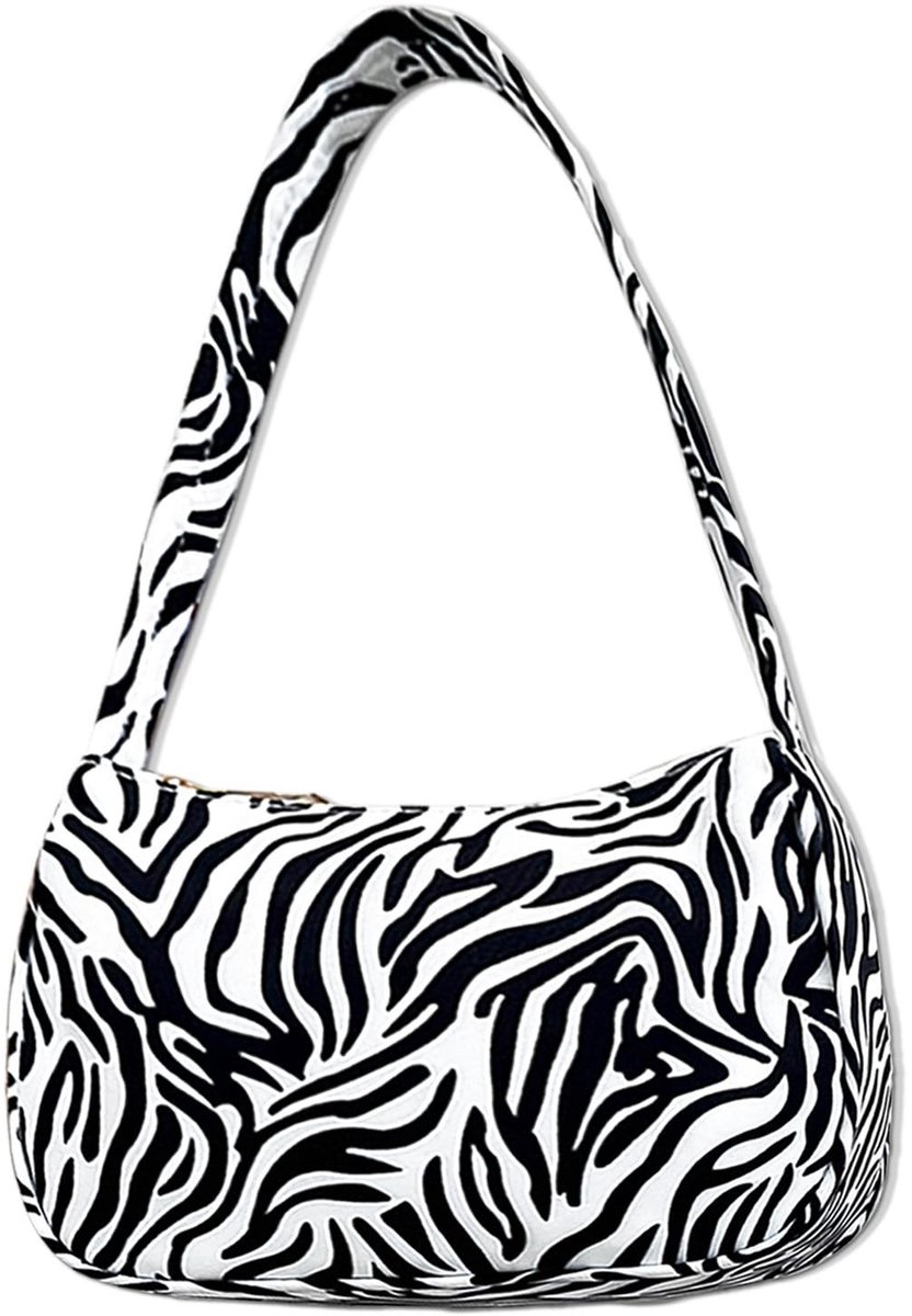 Dailygoods- Schoudertas Trendy Zebra Print - Handtas Dames Klein - Nylon - Lichtgewicht - Voor Elke Gelegenheid - Met Rits