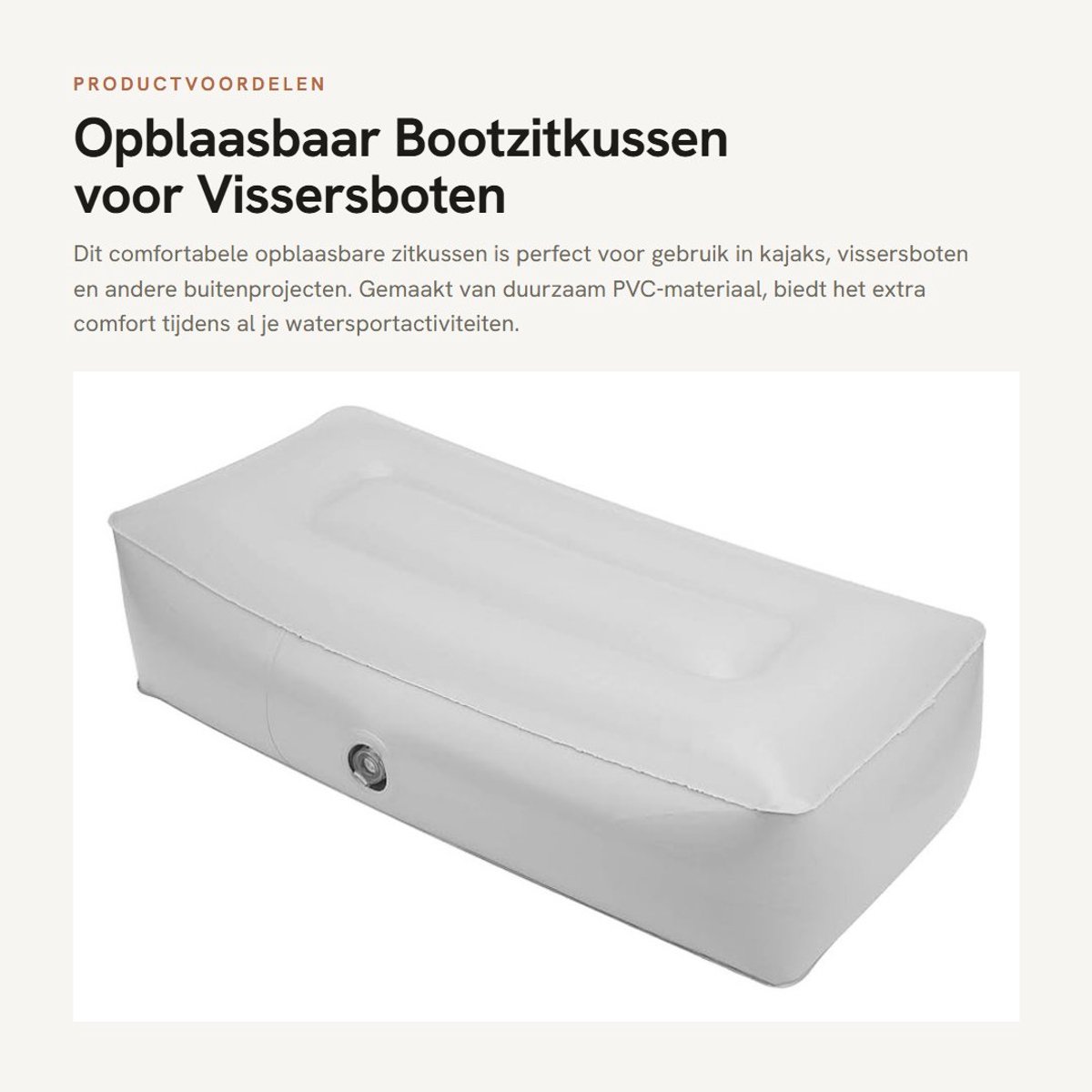 Dailygoods- Bootzitkussen Vochtbestendig - Opblaaskussen - Vissersbootkussen - Kajakkussen - Duurzaam - Scheurvast PVC materiaal
