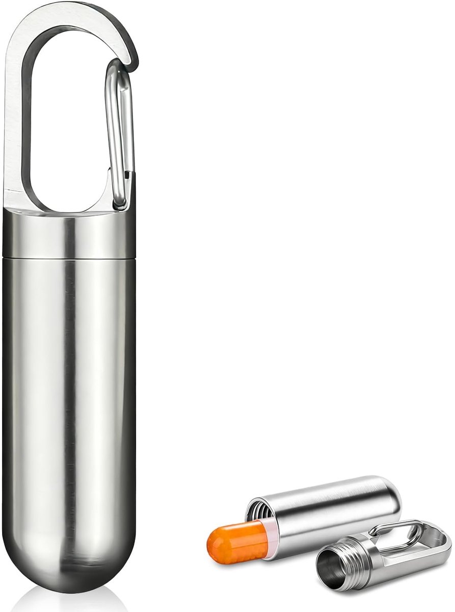 Dailygoods- Medicijncontainer roestvrij staal - Draagbare Capsulehouder - Waterdichte Sleutelhanger - Afdichting - Stijlvol Ontwerp - Hoogwaardige Materialen - Medicijnhouder