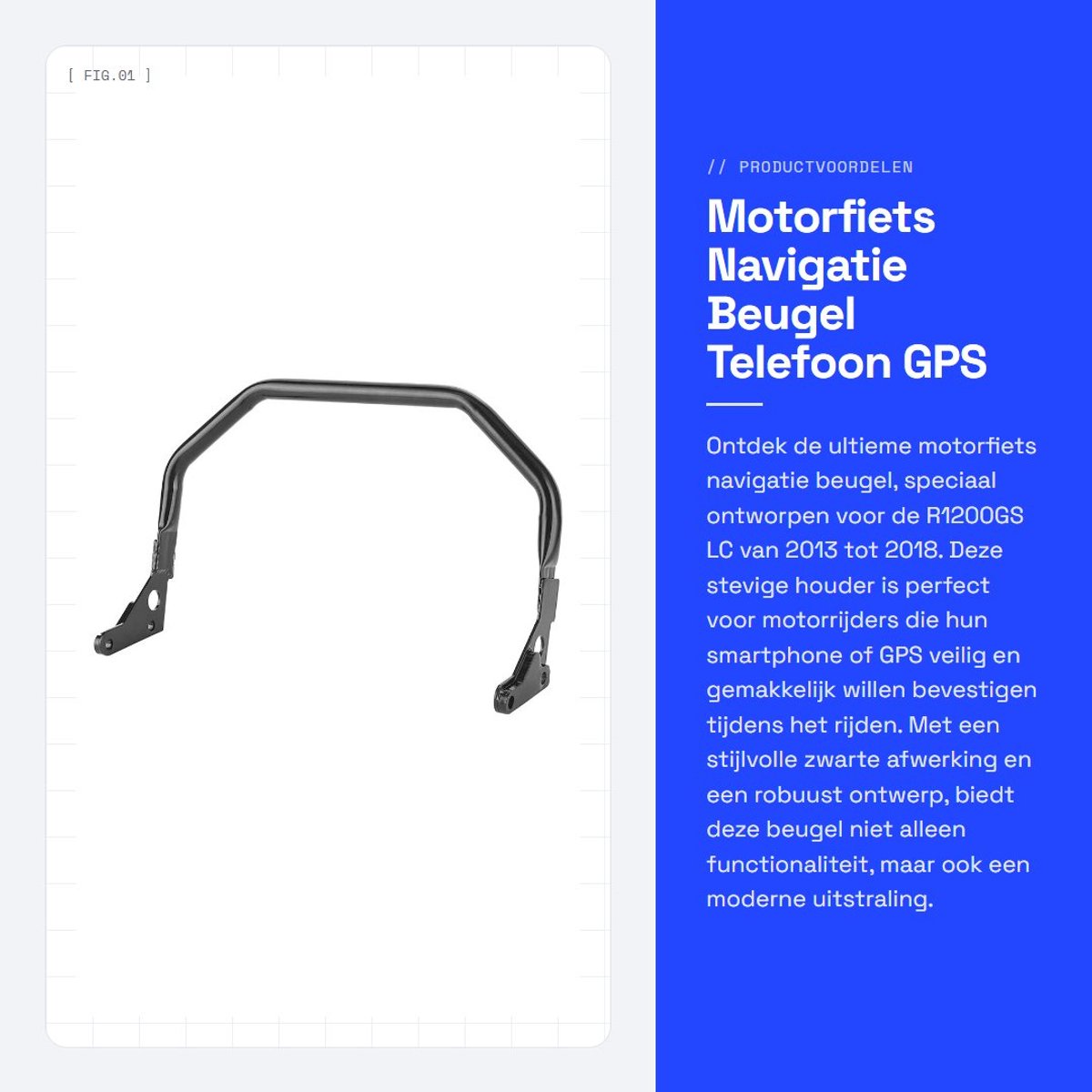 Dailygoods- Navigatiebeugel 100% nieuw - Motorfiets Houder - Telefoon/GPS Beugel - Roestvrij Staal - Voor R1200GS LC 2013-2018 - Staafdiameter 12 mm