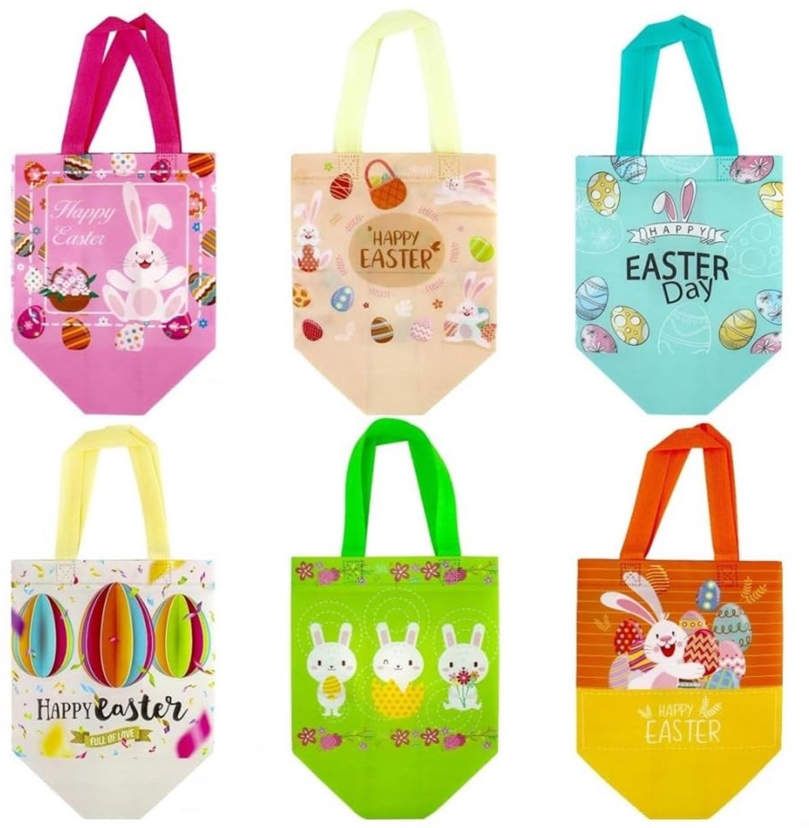Dailygoods- Paaszakjes 6 Stuks - Niet-geweven - Geschenk Tasjes - Verpakken van Geschenken - Voor het Zoeken naar Eieren - 21 x 20 x 15 cm - Geschenktasjes